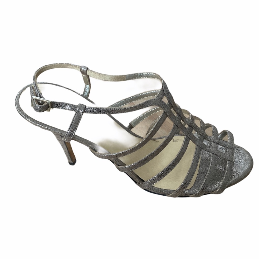 EUC Kate Spade Leather Strappy Silver Heels Sz 8.5